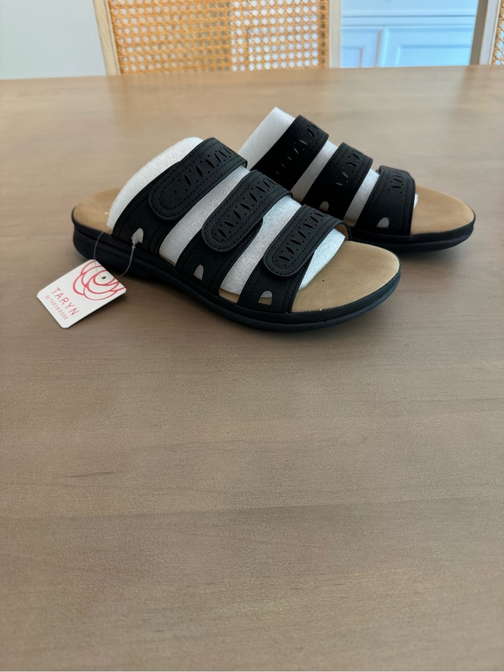 Taryn Rose Taylor Slide Sandals in Black Nubuck NWT